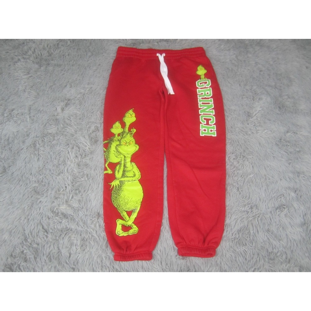 The Grinch Pants Kids XL Red Fleece Joggers Graphic Christmas Lounge Sweatpants
